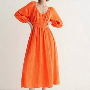 J.crew V Neck Midi Dress Soft Gauze Fire Lily NEW